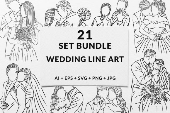 21 Bundle Happy Wedding Couple Hand Draw: A Versatile Illustration Set