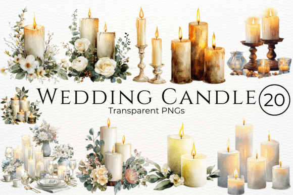 Bring Soft Romance to Life with Wedding Candle Watercolor Clipart