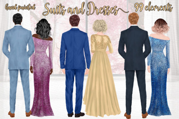 Elegant Wedding Clipart Suits and Dresses Png for Designers