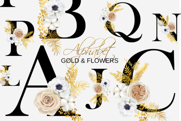 Elevate Your Designs with the Gold Floral Wedding Alphabet