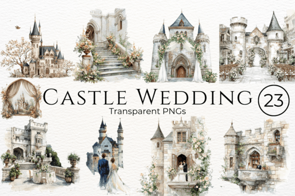 Enchanting Castle Wedding Watercolor Clipart for Your Designs