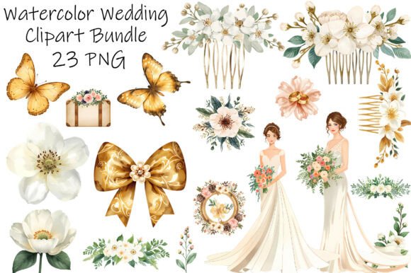 Gold Wedding Clipart Bundle – Watercolor: Elegant Design Assets