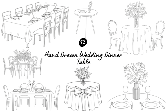 Hand Drawn Wedding Table Illustrations for Your Designs
