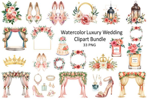 Watercolor Luxury Wedding Clipart Bundle: Elevate Your Designs